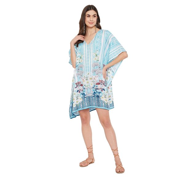 Gypsie Blu Floral Printed Mini Dress Tunic Cover Ups for Ladies and Girls - Picture 4 of 9
